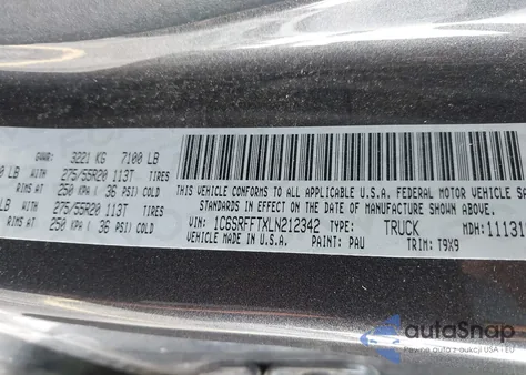 2020 Ram 1500 Big Horn 4X4 5'7 Box from USA, damaged, VIN 1C6SRFFTXLN212342